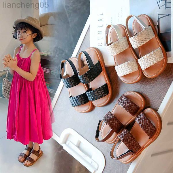 

sandals girls summer sandals kids beach shoes 2023 summer brand new children sandal princess weave style soft anti-slip open toes 21-34 w032, Black;red