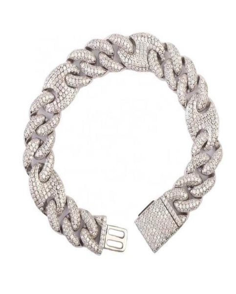 

hiphop jewelry pig nose style 15mm width cuban chain 925 silver vvs moissanite diamond bracelet3788503, Golden;silver