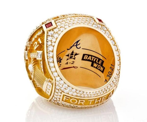

6 player name soler man albies 2021 2022 world series baseball braves team championship ring with wooden display box souvenir 5692430, Golden;silver