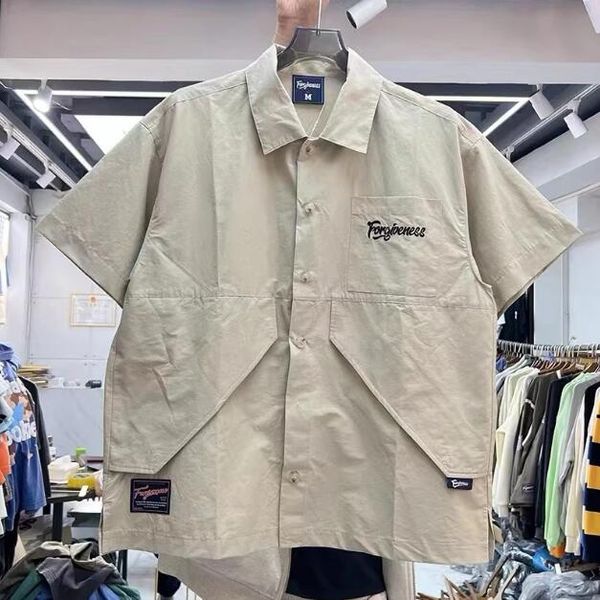 

large pocket short-sleeved shirt short-sleeved shirts, White;black