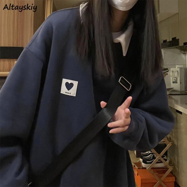 

womens hoodies sweatshirts heart patchwork women loose streetwear harajuku preppy college korean fashion style youth allmatch autumn clothin, Black