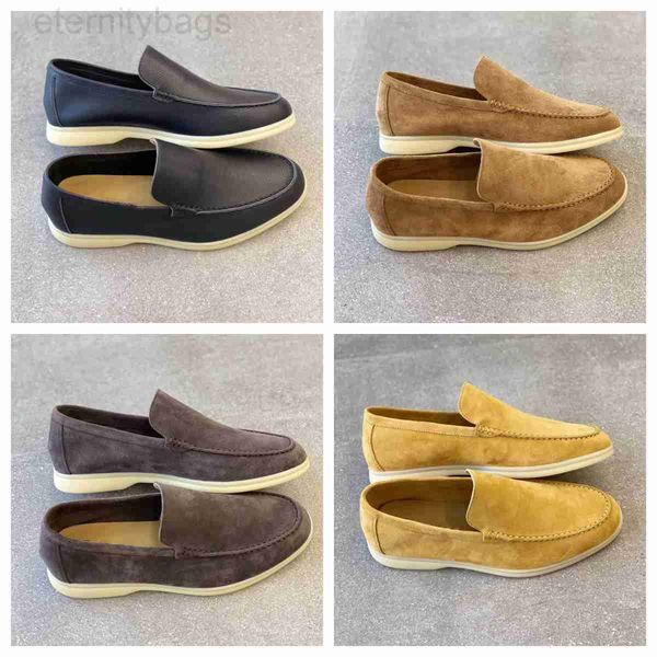 

mens suede leather loro walk shoes luxury sneakers nubuck lock designer flats slip-on dress shoe large women walking shoes size 36-46 with b, Black
