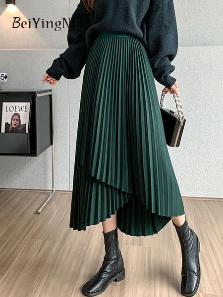 

skirts beiyingni womens midi pleated asymmetrical slim elastic waist vintage korean aline fashion black chic 230327