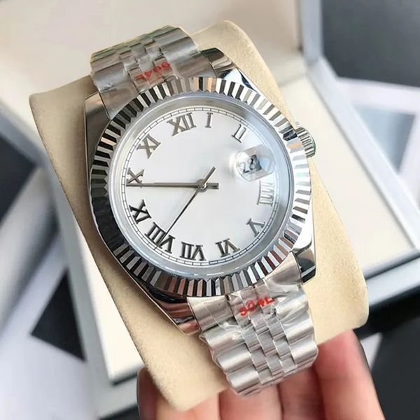 

sapphire crystal watch blue black white automatic mechanical 41mm diamond dial datejust stainless oyster band montre homme luminous waterpro, Slivery;brown