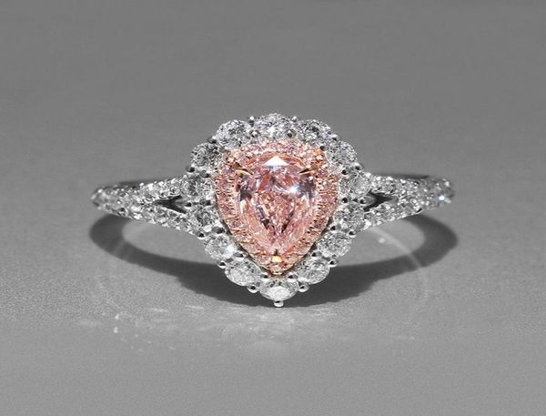 

women simulation pink diamond dropshaped wedding ring cute05291345, Silver