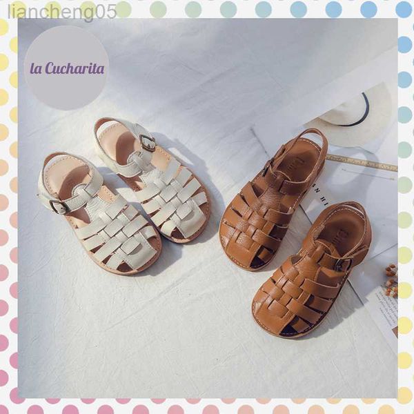 

sandals summer girls boys sandals genuine leather retro casual gladiator roman beach toddler real leather braided soft soles kids shoes w032, Black;red