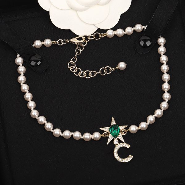 

2023 luxury quality charm pendant necklace charm drop earring brooch design have box stamp in 18k gold plated green beads ps7710a, Golden