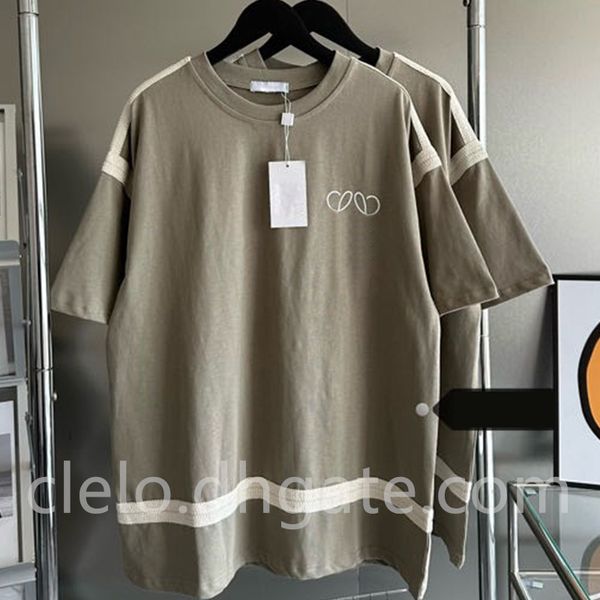 

fashion embroidery woven women's t-shirt with logo loose casual short sleeve khaki green mlxl, White