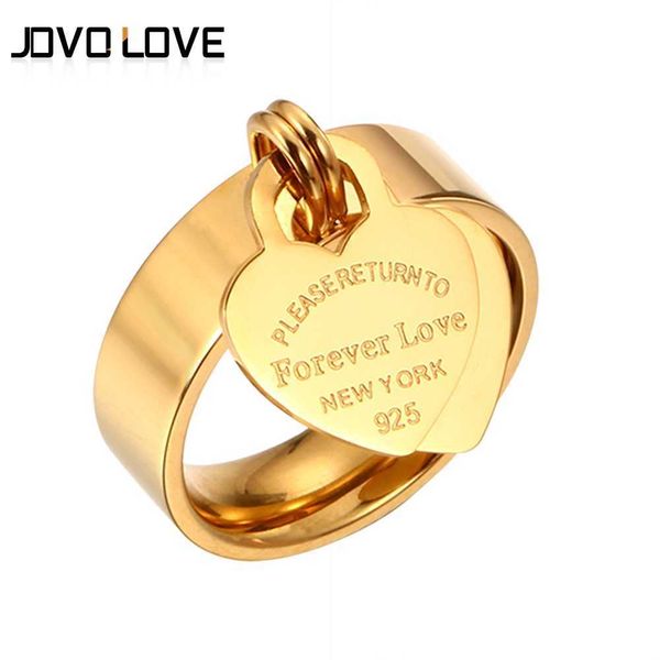 

band rings msx forever love wedding rings engraved big heart tag stainless steel charm ring rose gold color lover ring for women g230327, Silver