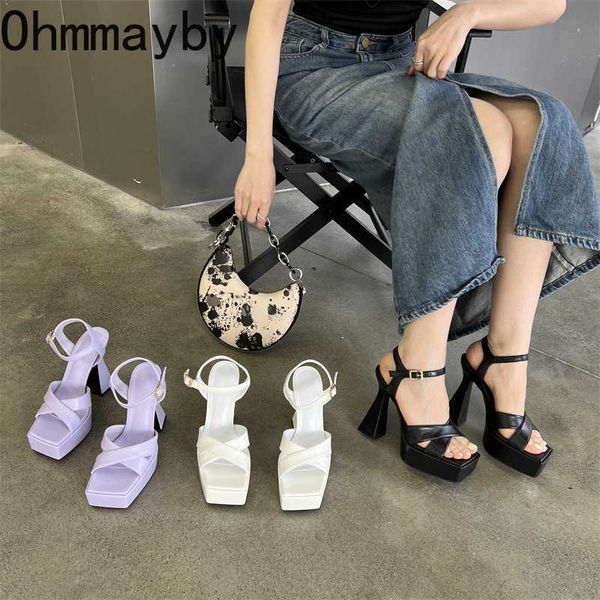 

new summer women sandal fashion cross gladitor shoes square high heel party drees pumps shoes open toe sandalias 230327, Black