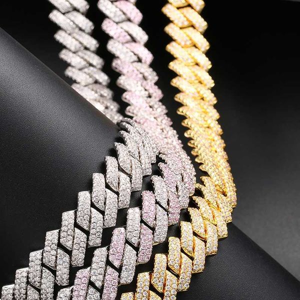 

mens necklace cz paved cuban link chain 14k gold plated iced out prong, Silver