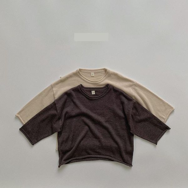 

t-shirts spring baby solid color knit children knit long sleeve t shirt thin sweater bottoming boy girls pullover shirts 230327, Blue