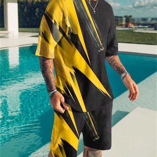 

fashion tracksuit 2023 3d digital print men's summer short sleeve beach pants set fashion t-shirt shorts, White;black