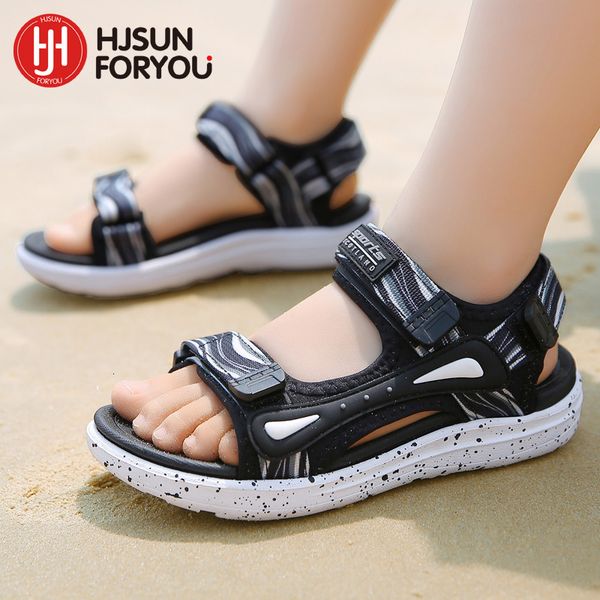 

slipper spring summer brand kids sandals boys girls beach shoes breathable flat pu leather children outdoor size 28 40 230325, Black;grey