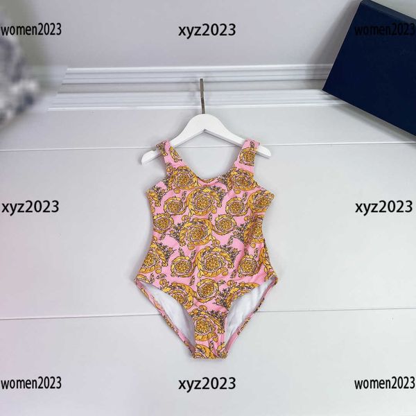 

2023 baby bikini gold flower print girls swimwear designer one-piece new arrival kid beach supplies size 80-150 cm mar23, Black