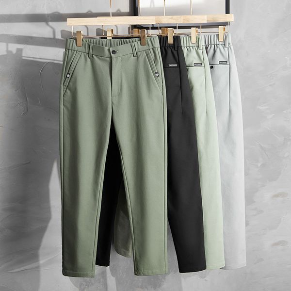 

men's pants ice silk thin summer pants mens stretch kore men fashion clothing casual slim fit elastic waist business black trousers for