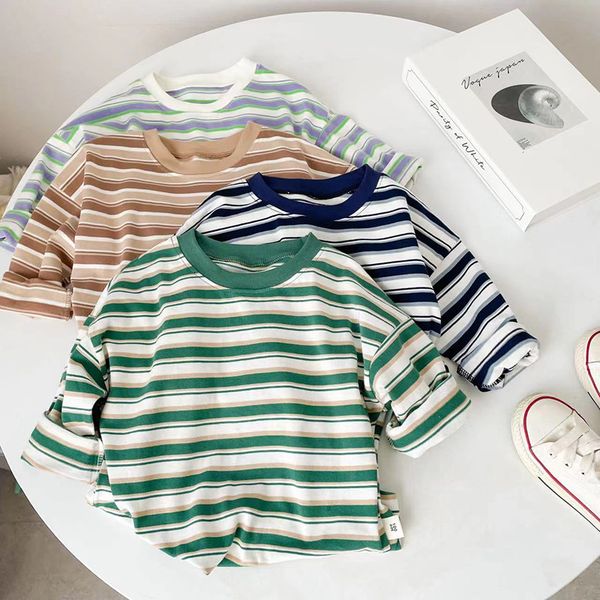 

t-shirts children shirts striped kids tees long sleeve for boys school girls blouse todder tees baby outfits clothing 1-8years 230327, Blue