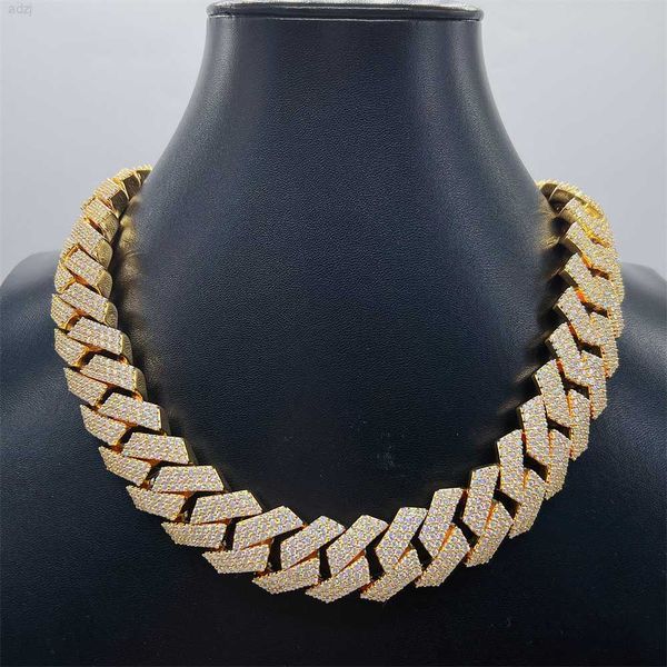 

pass diamond tester 925 sterling silver 20mm 20" 18k gold plated hand setting moissanite hip hop jewelry cuban link chain