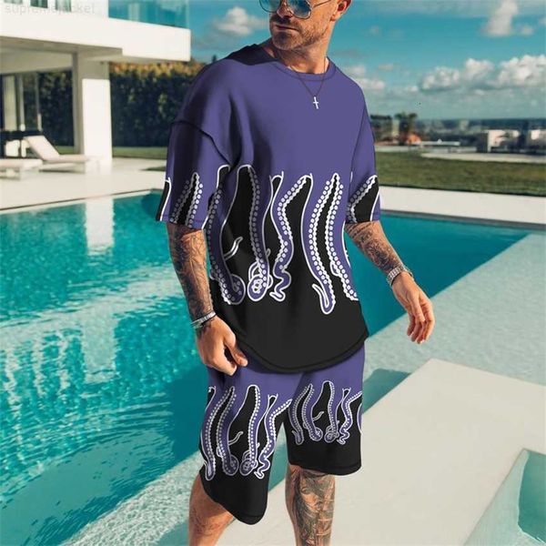 

fashion tracksuit 2023 men's casual suit short sleeve t-shirt beach shorts 3d digital printing, White;black