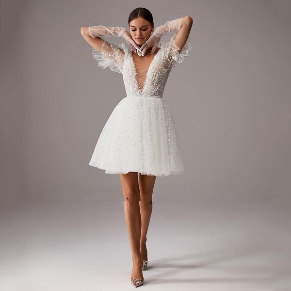 

white dot mini tulle prom dress low-cut v-neck a-line backless formal graduation gowns saudi arabia party dresses 2023 robe de soiree vestid, Black