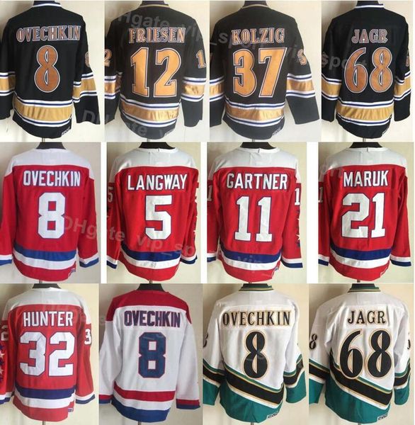 

men ice hockey vintage retro 8 alex alexander jersey 11 mike gartner 32 dale hunter 68 jaromir jagr 12 jeff friesen 37 kolzig 5 rod langway, Black;red