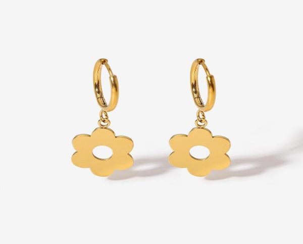 

hoop huggie cute fashion flower pendant earrings for women 18k gold plated stainless steel circle jewelry9276739, Golden;silver