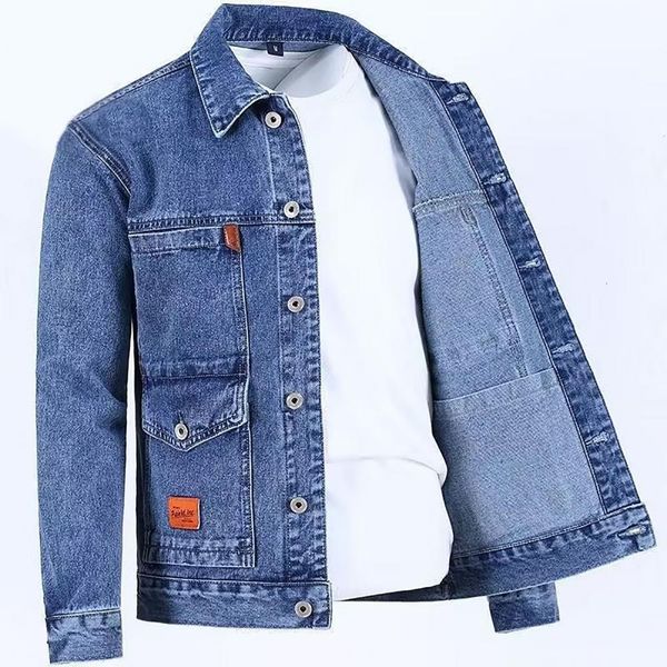 

mens jackets chic coat singlebreasted warm turndown collar plus size mid length denim 230327, Black;brown