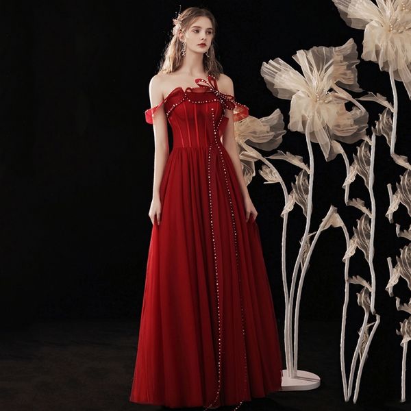 

strapless burgundy prom dresses off the shoulder with bow lace up ruched beading a-line floor-length woman formal party gown new, Black