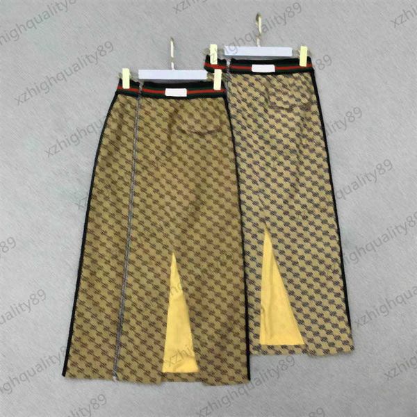 

designer dress skirt spliced striped letter trim high waist slim skirts side zipper open jacquard fabric slit design sense skirt 2 colors wo, Black;gray