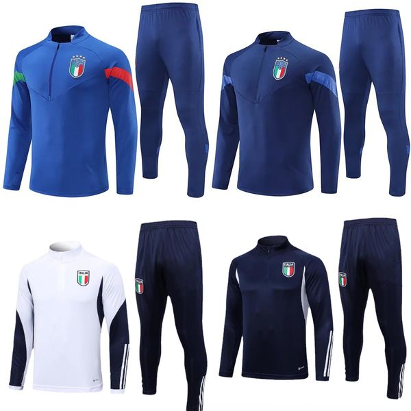 

kids italys tracksuit survetement long half zipper jacket training suit soccer 2023 2024 italia man football tracksuits set, Black