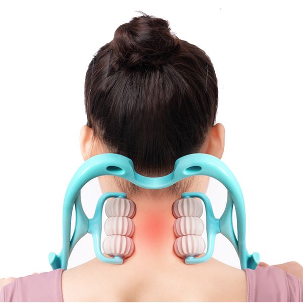

massaging neck pillowws pressure point therapy manual neck massager six wheel necks clamping clip cervical shoulder body massage roller heal
