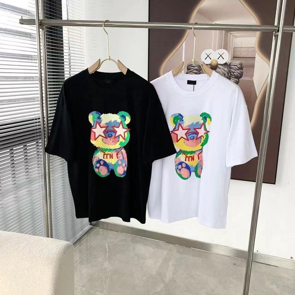 

designer new charm bear crewneck t-shirt fashion cotton f logo loose men's and women's short sleeve tees s-5xl, White;black