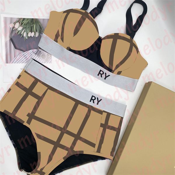 

push up padded swimwear bra set designer plaid bathing suit high waist swimming pool swimsuit, Black