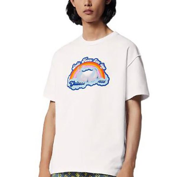 

2023 designer mens t shirts luxurious soft cotton short sleeves t-shirts printed rainbow anti wrinkle fashion casual men's women's, White;black