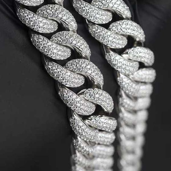 

miami west coast style sterling 925 silver 15mm wide lab diamond moissanite ice out mans necklace cuban link chain