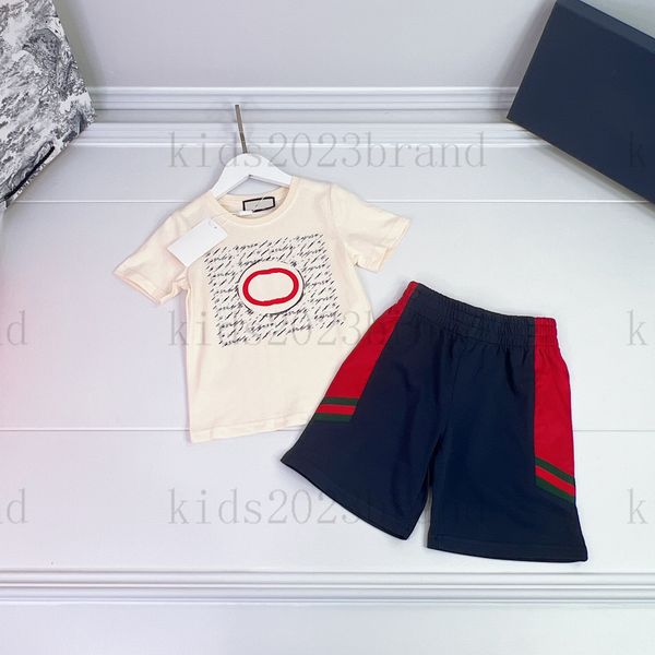 

high end boys sports sets designer t shirts with shorts two pieces sets tide brand children fashion tracksuits cotton t shirts blue shorts k, White
