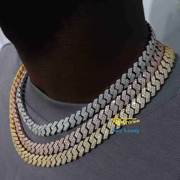 

fine jewelry hip hop gold plated 925 silver 2 rows vvs moissanite diamond iced out miami cuban link chain necklace for men