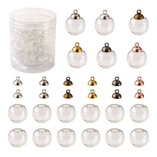 

charms 60pcsbox clear glass bottle charms mini globe ball empty bottles pendant with cap bail for jewelry making diy earring necklace 230325, Bronze;silver