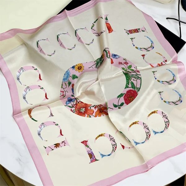 

women silk scarf designer flower letter print headscarf fashion bag ribbons woman summer scarfs 70 by 70cm shawl small squares scarves, Blue;gray