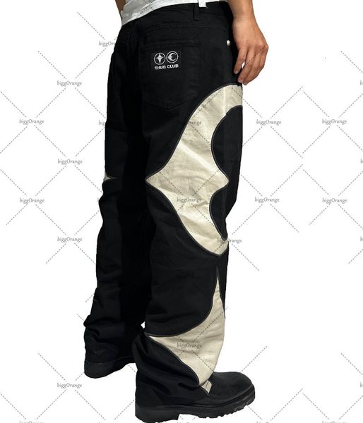 

mens jeans american retro high street hip hop waist printed oversized jeans men y2k gothic punk casual trend straight leg pants 230327, Blue