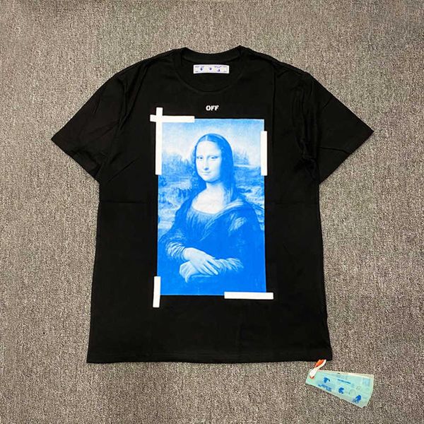 

men's t-shirts summer men's casual short sleeve fashion brand off mona lisa short sleeve 21ss, White;black