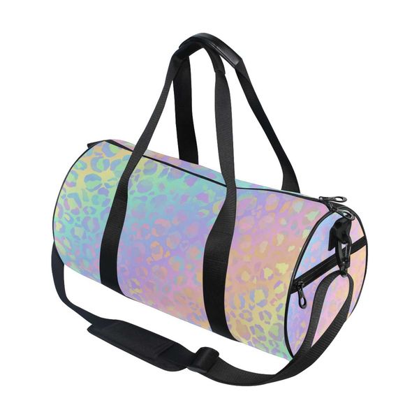 

duffel bags ladie gym bag sports fitness handbag rainbow leopard training shoe bag travel wet and dry yoga mat sac de sport mochila sporttas