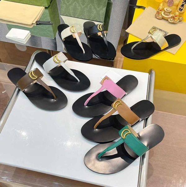 

classic women slippers thong sandal double g mule flip flops 2023 summer rubber bottom beach slides flat heel shoes gold metal button lazy l, Black