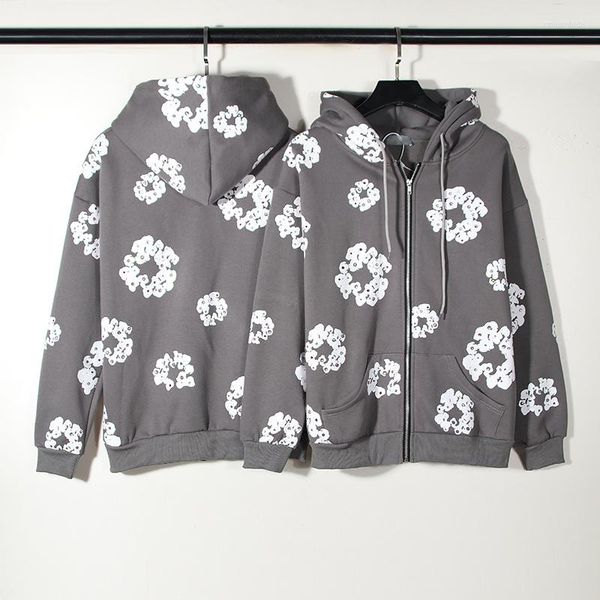 

men's hoodies puff print zipper hoodie men women fleece cloth hooded sweatshirt cotton pattern color diamond decorative coat, Black