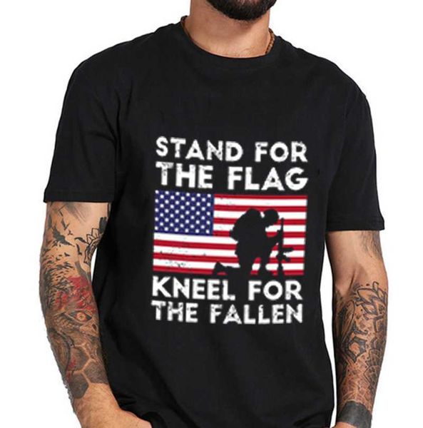 

zsiibo 2020 stand for the flag kneel for the fallen printing cotton t shirt women and men's fashion hip hop tee dydhgmc197, White;black