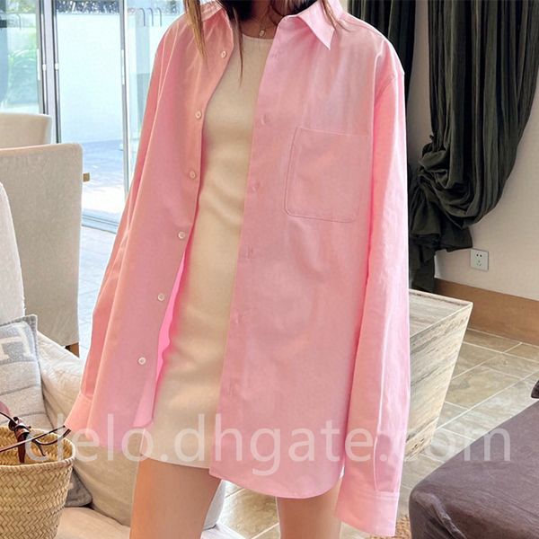 

fashion shirt with logo polo collar embroidery blouse long sleeve blouse for women white pink sml
