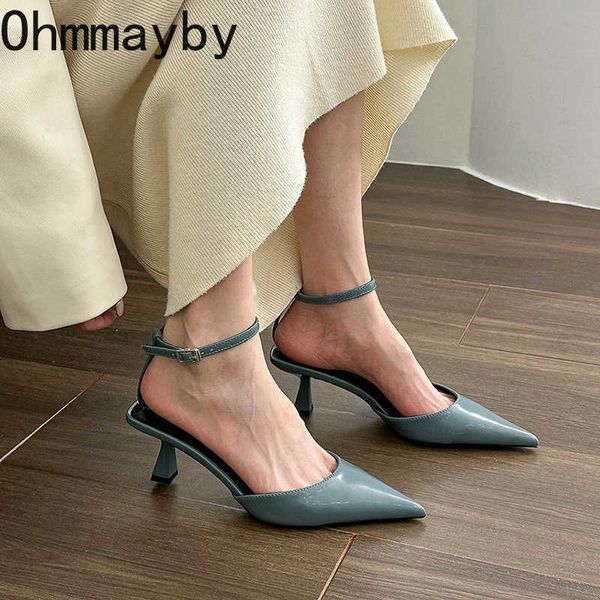 

2023 new pointed toe women sandal fashion ankle strap ladies elegant slingback shoes thin high heel dress pumps 230327, Black