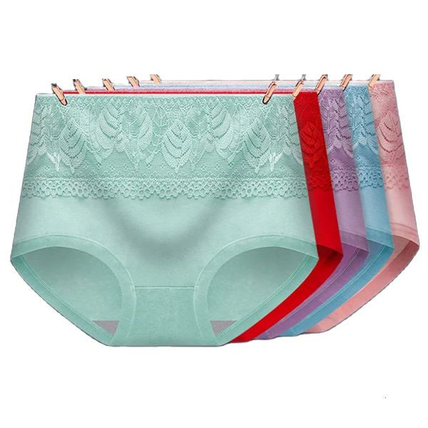 

women's panties 5pcs high waist women panties cotton body shaper underwear breathable cute briefs lace comfort plus size female lingeri, Black;pink