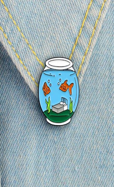 

fish tank two fish bed seaweed cute cartoon gift for kids girl personality special brooch ornament lapel badge5418390, Gray