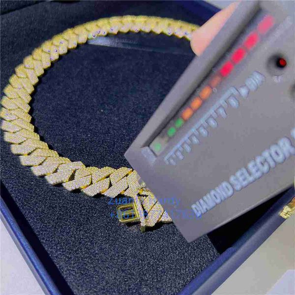 

15mm 4 rows moissanite lab grown diamond iced out gold color chain necklace 925 sterling silver necklace miami cuban chain